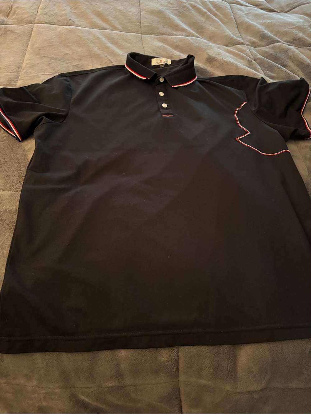 Moncler Black Polo with Red and White Trim